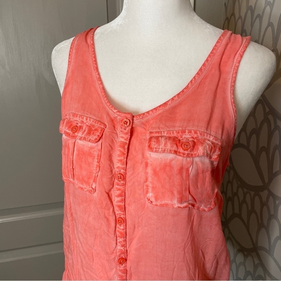 Aeropostale Sz S Sleeveless Blouse Front Pockets Coral Pigment Dyed Round Neck - Picture 2 of 6